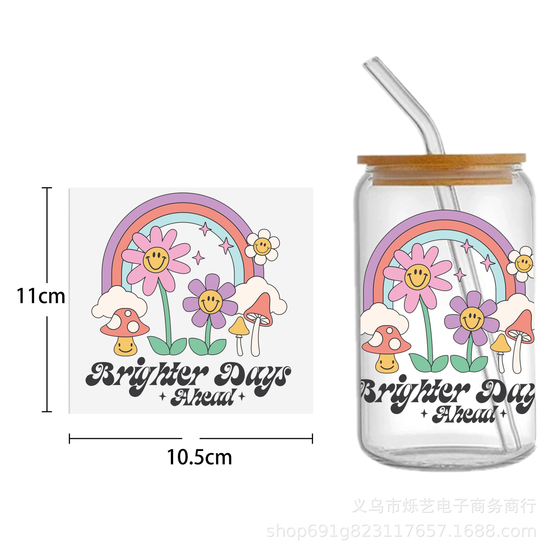Wholesale Cute Smiley Flower Series Printing UV DTF Transfer Crystal Cup Sticker